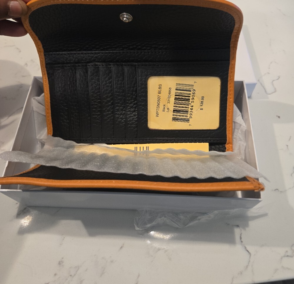 Dooney & Bourke Black Pebbled Leather Wallet with Tan Trim - Picture 3 of 3